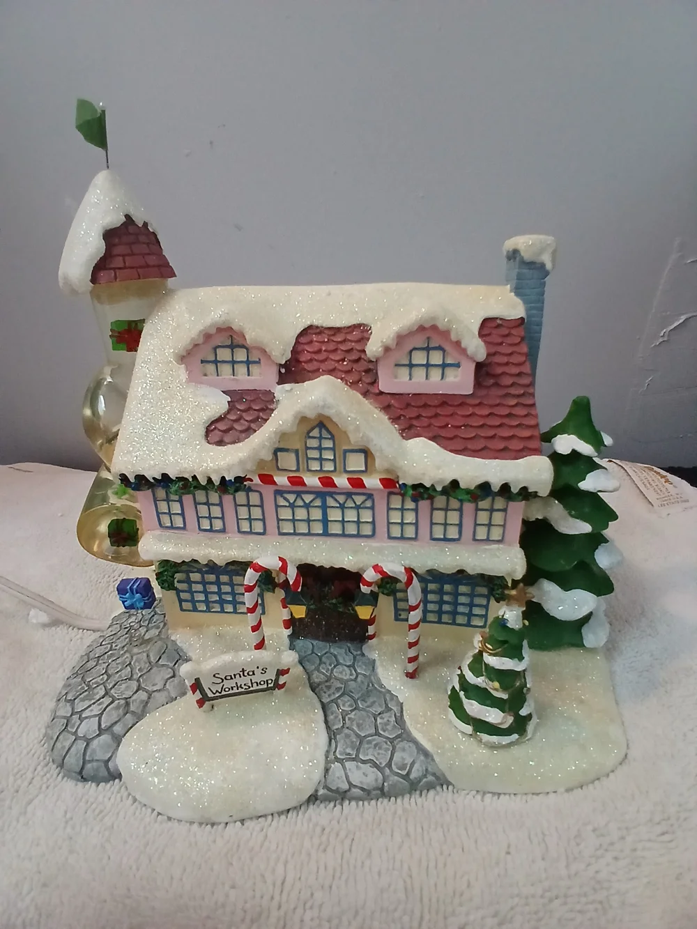Santa's Workshop Light-Up Holiday Village House - Cream and Red